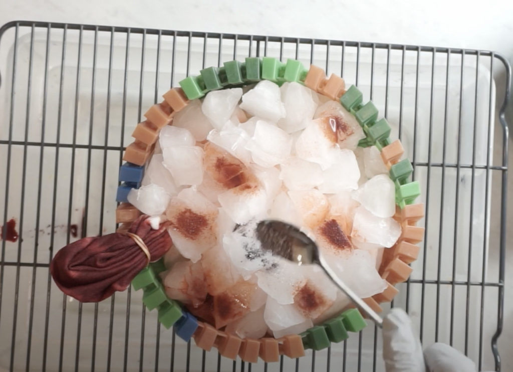 How to tie dye a heart shirt using Magic Tracks to contain fabric during ice dyeing